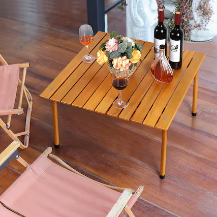 Front. Oumilen - Wooden Roll-Up Camping Table, Portable Folding Picnic Table - Brown.