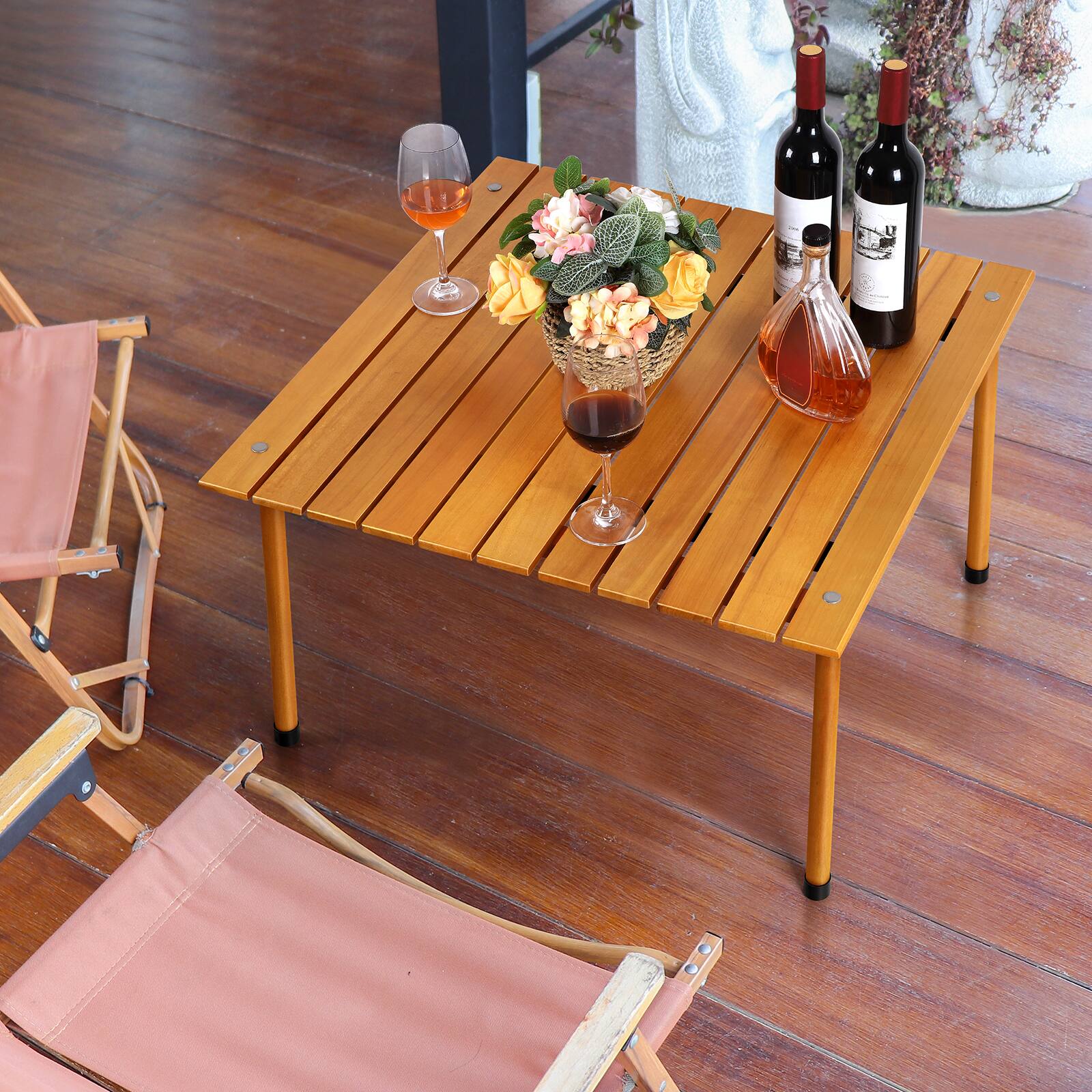 Front. Oumilen - Wooden Roll-Up Camping Table, Portable Folding Picnic Table - Brown.