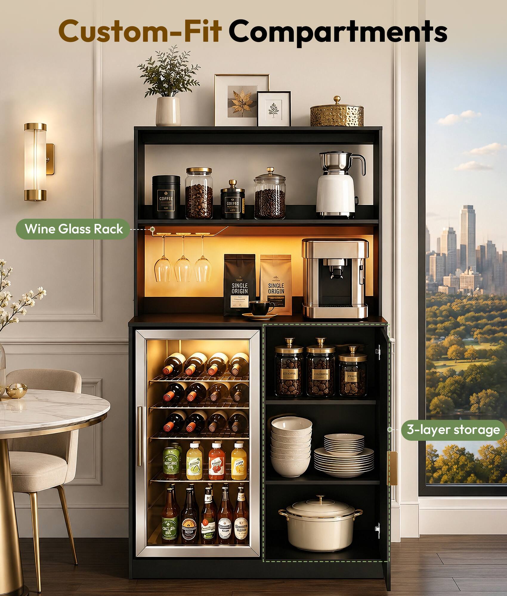 Custom-Fit Compartments CORFIE 4 comE Wine Glass Rack I SINGLE ORIGIN + SINOLE ORIGIN - 3-layer storage