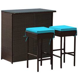 Costway - 3PCS Patio Rattan Wicker Bar Table Stools Dining Set Cushioned Chairs - Mixed Brown/turquoise