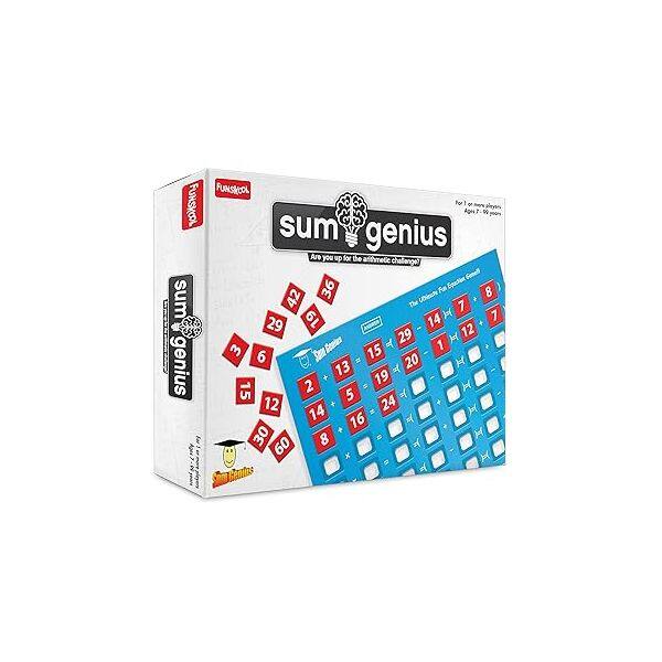 FUNSKOOL sum genius For - -er plevens Ages 9 your sum genius Are you up for De arithmetic chalenge? Senel 36 6 Fa E 42 LOGN 8 The 7 19  7 29  14 29 H 12 Eeahes o 1 3 6 M 15 13 . A 20 H 19 H 15 2 S f 5 24 12 14 H 16  30 8 M 60 f x H Som Heptes