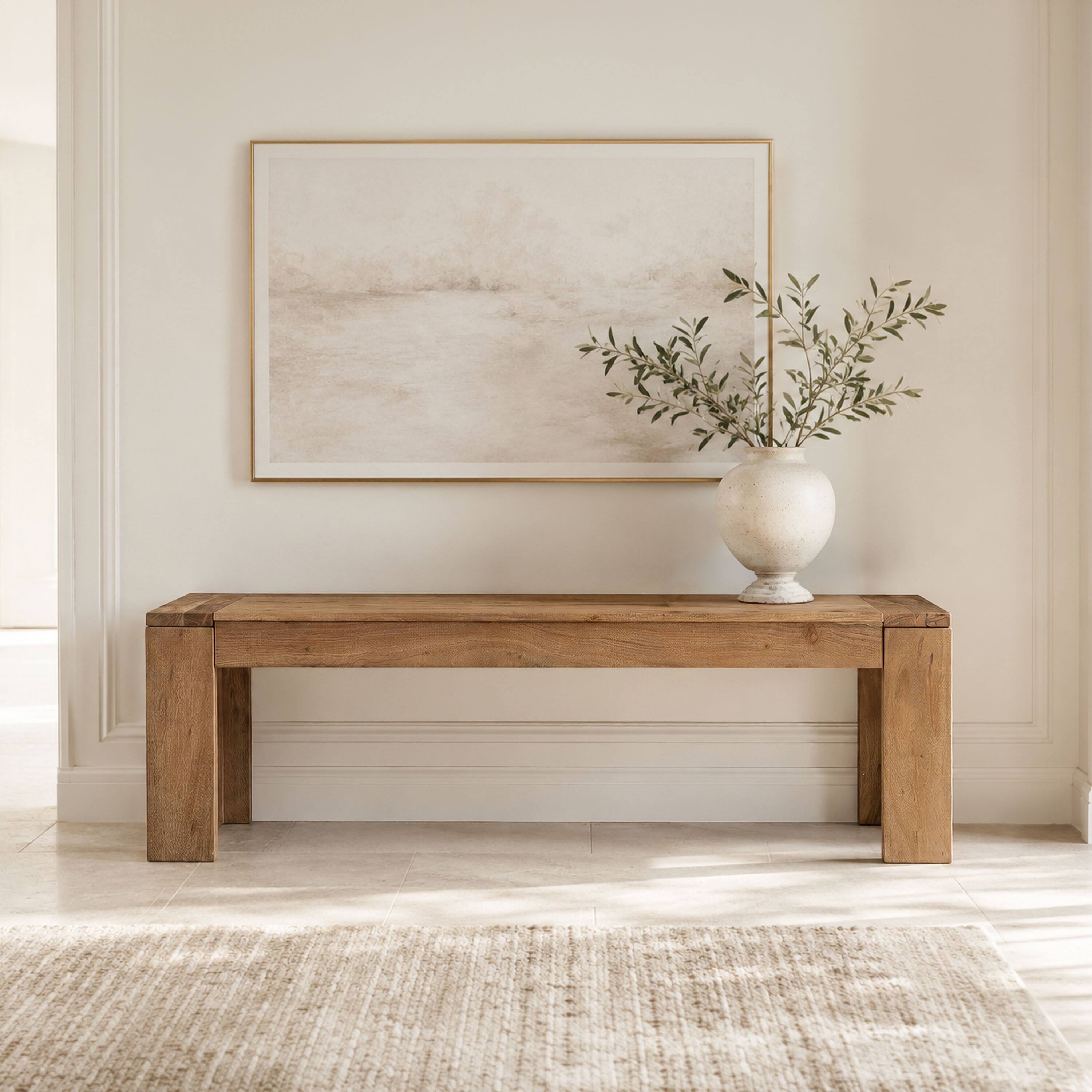 Alt View 4. Manhattan Lane - Himaru 3 Seater Bench, Premium Acacia Wood with Light Brown Finish, T Shape Legs, 58 inch - Light Brown.