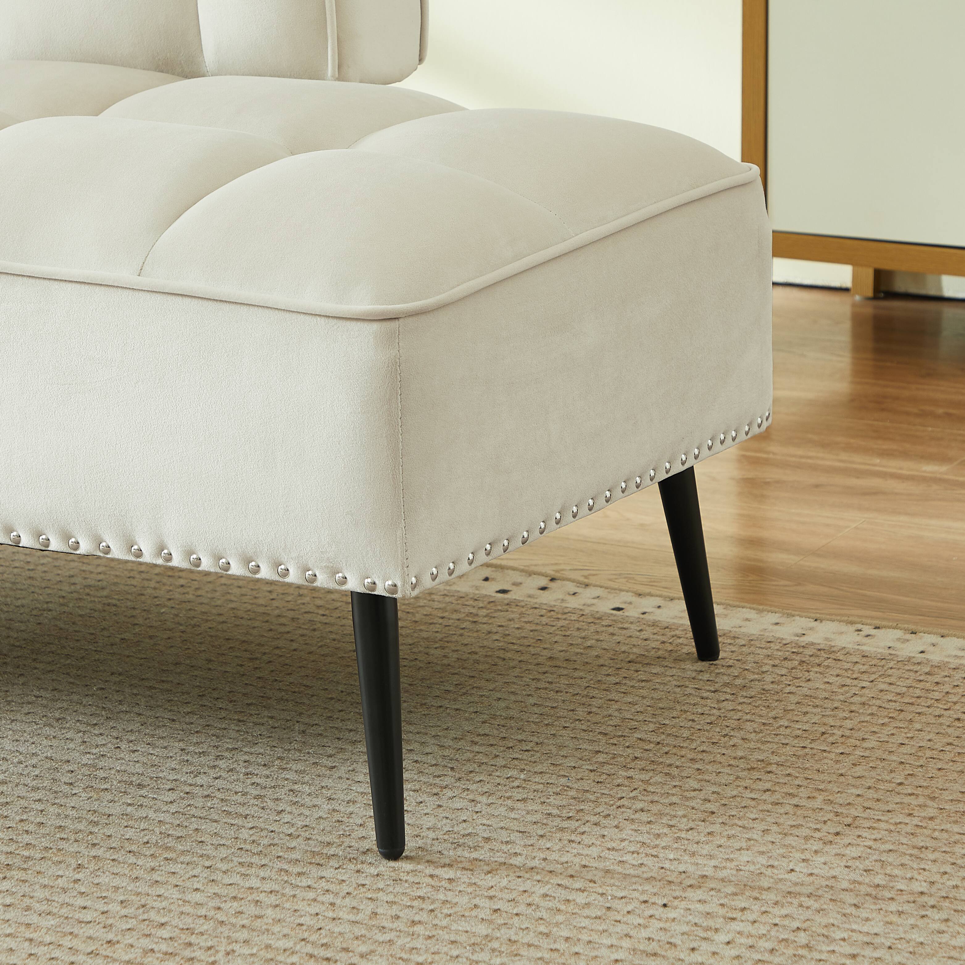 Alt View 1. MERAVOM - 54" Comfy Velvet Loveseat Sofa, 2 Seater Deep Seat Couch with Backrest & 360° Rotating Side Table for Living Room Office - Beige.