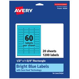 Avery - Printable Rectangle Labels, Bright 0.5" x 1.75", 1,200ct - Blue