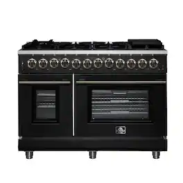 Forno Appliances - Massimo 6.58 Cu. Ft. Freestanding Double Oven Dual Fuel True Convection Range with Air Fryer Basket - Black