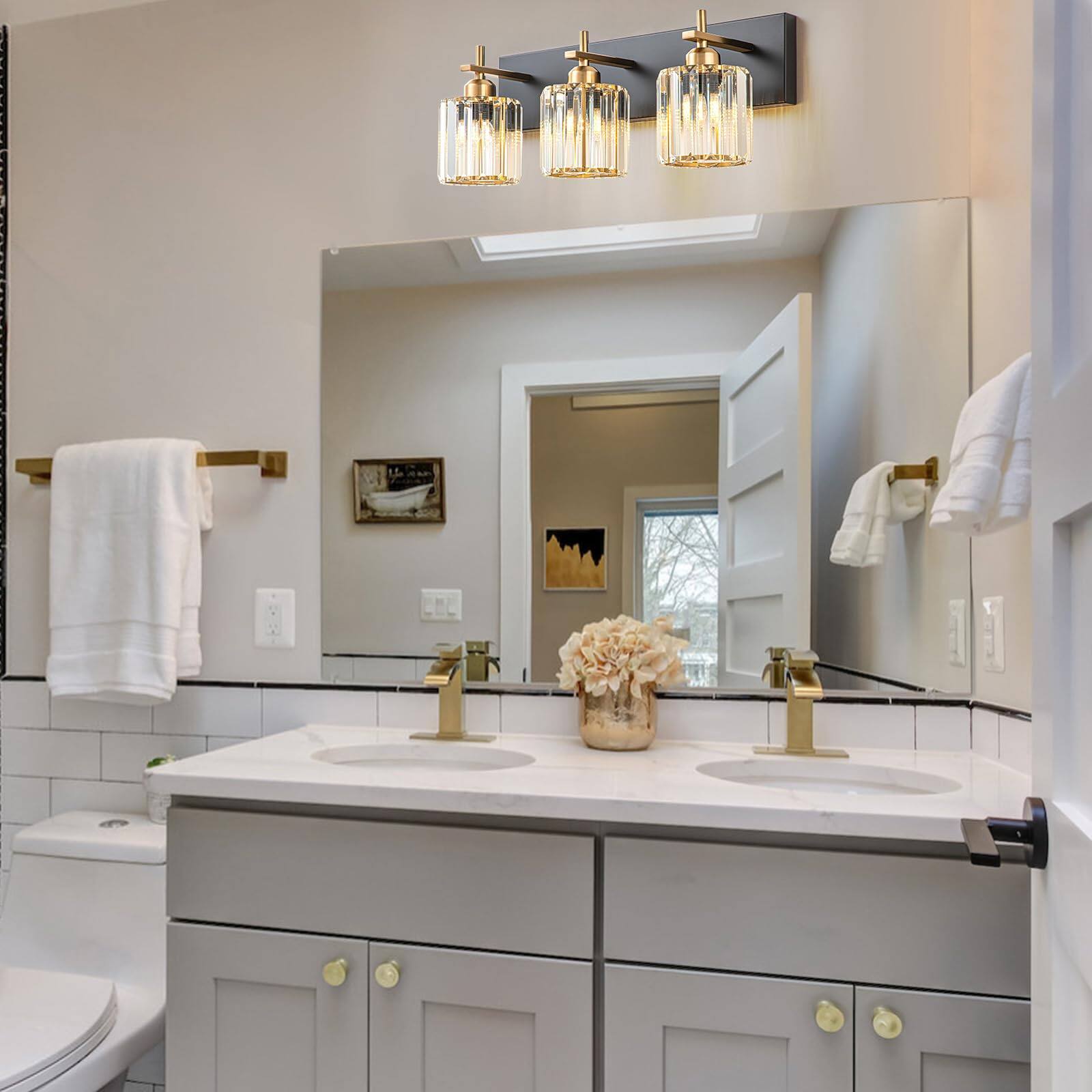 Alt View 3. Earthley Blooms - Modern Crystal Bathroom Vanity Lights 3-lights Light Fixtures Over Mirror Wall Lighting With Polished Fin... - Black Gold-Square Shade-6-Light.