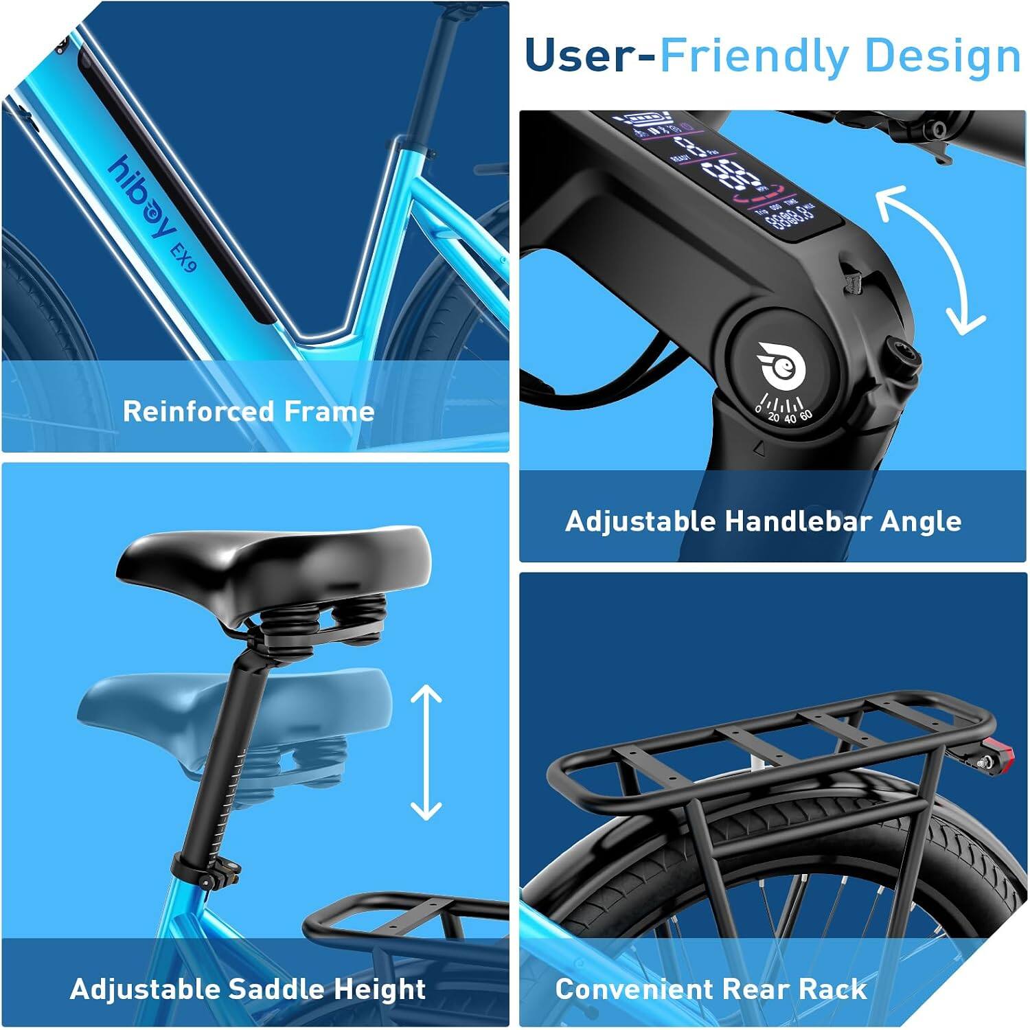 Vedifi EX9

User-Friendly Design at READY THE ONLE 1mg 8888.8

Reinforced Frame

Adjustable Handlebar Angle

Adjustable Saddle Height

Convenient Rear Rack