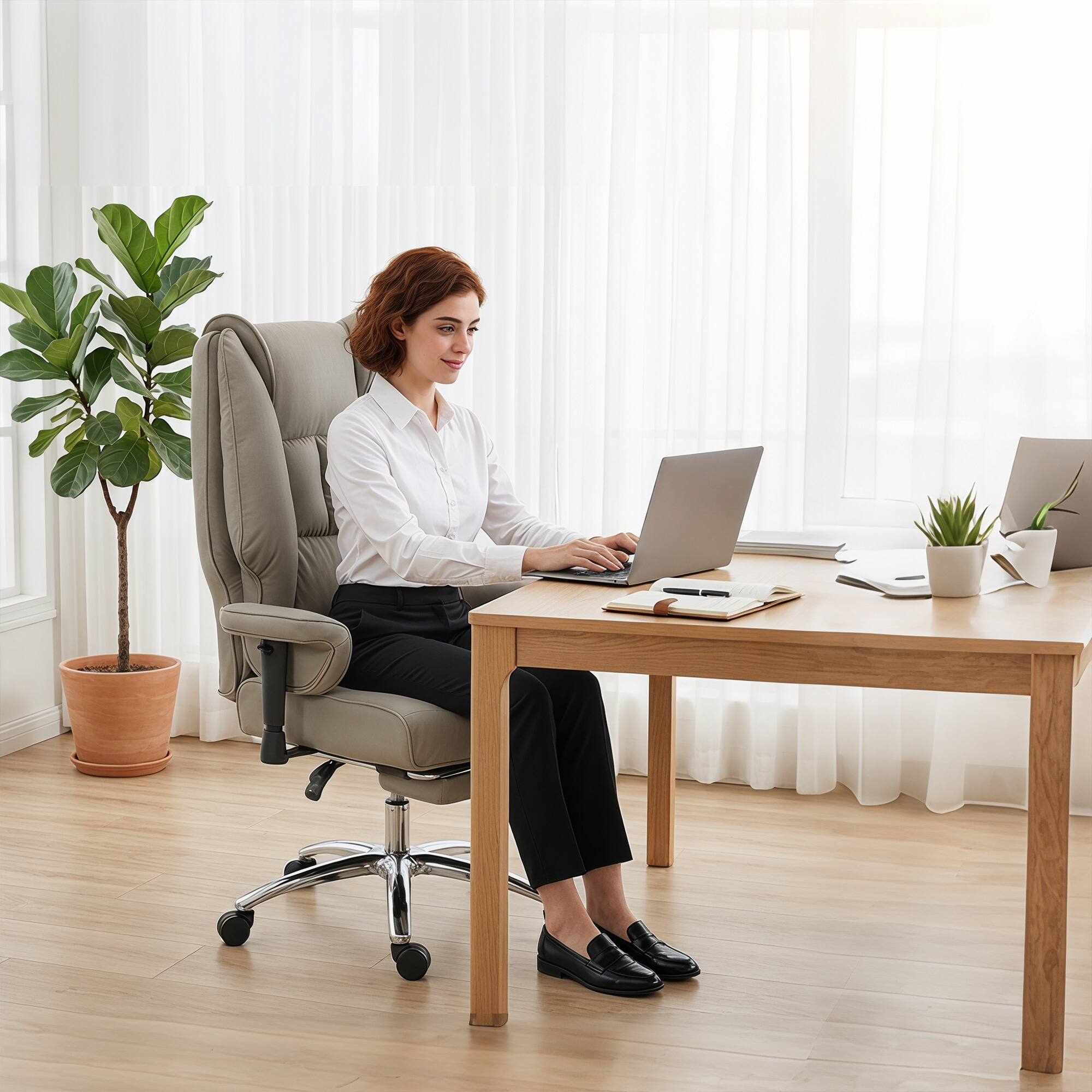 Alt View 7. Homcom - Office Chair, High Back Reclining Desk Chair with Adjustable Armrests, Pet Friendly Faux Leather - Light Gray.