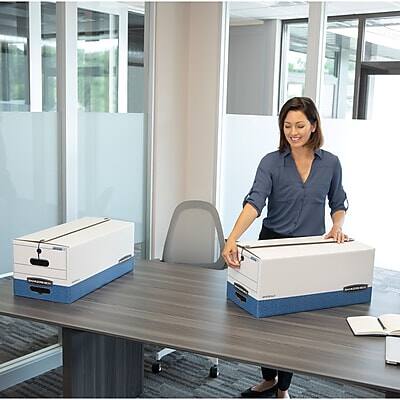 Alt View 2. Bankers Box - Bankers Box Liberty Heavy-Duty Corrugated File Storage Boxes, String & Button, Letter Size, White/Blue, 12/Carton - White and Blue.