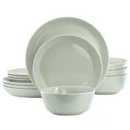 Gibson - Elite Sunlit Mist 12 Piece Round Stoneware Dinnerware Set - Green