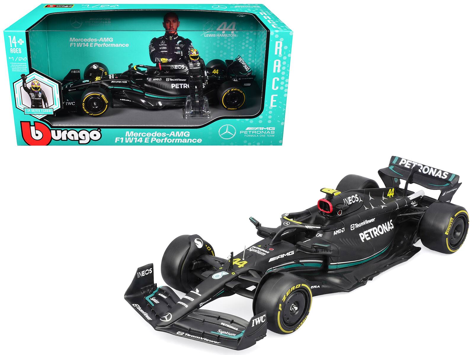 Bburago - Mercedes-AMG F1 W14 E Performance #44 Lewis Hamilton Petronas F1 World Championship 2023 Driver Figure 1:24 Diecast - Gray
