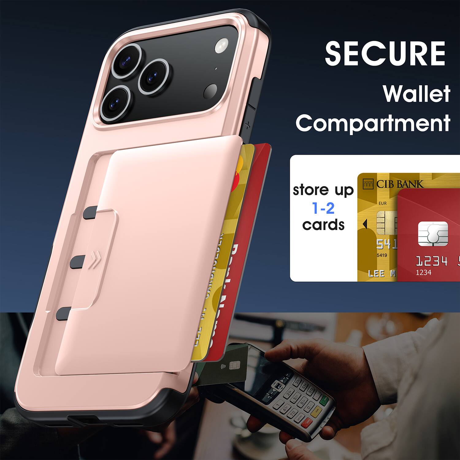 SECURE Wallet Compartment

store up 1-2 cards

CIB BANK EUR 54 5419 1234 ! LEE M 1234