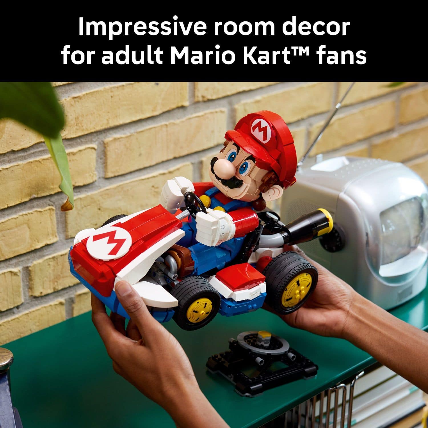 Impressive room decor for adult Mario Kart fans.