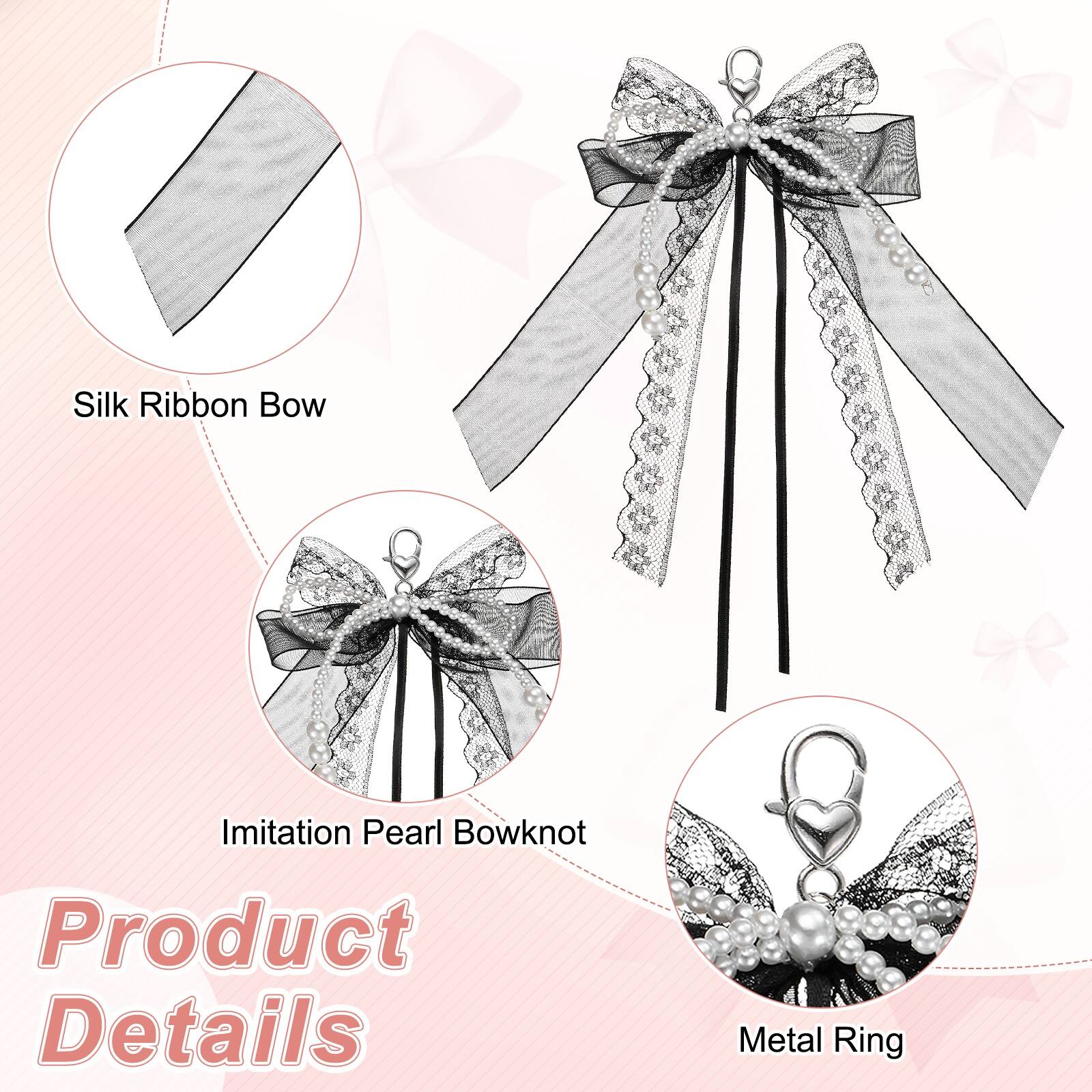 Silk Ribbon Bow  
Imitation Pearl Bowknot  
Product Details  
Metal Ring