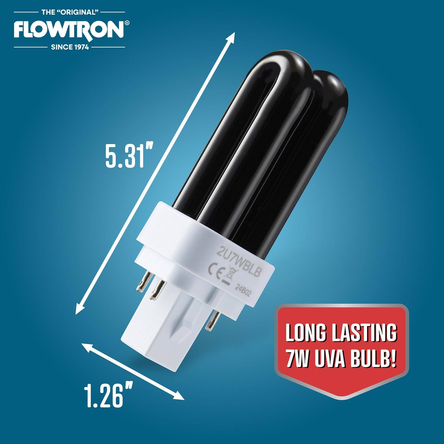The "Original" Flowtron Since 1974  
5.31" CE 2U7WBLB X 24B02 1.26" Long Lasting 7W UVA Bulb!
