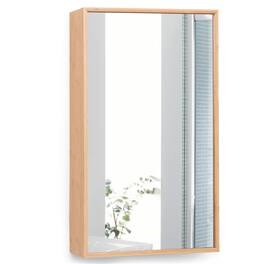 Pefilos - Bamboo Bathroom Medicine Cabinet with Mirror, Wall Mounted Single Mirror Door Storage Cabinet with 2 Adjustable Shelf - Beige