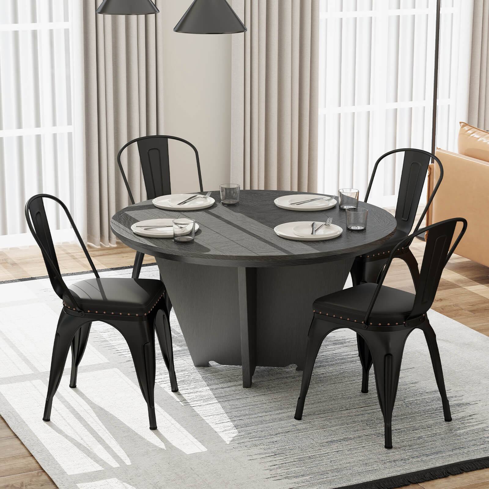 Alt View 3. Costway - Costway Stackable Metal Dining Chairs Set of 4 w/ Backrest & PU Leather Padded Seat - Black.