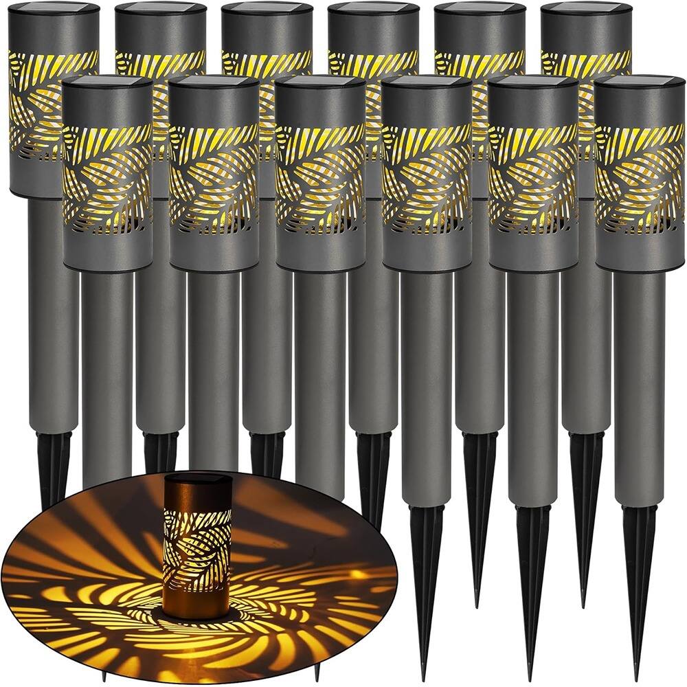 Front. MOSZAR LLC - Solar Pathway Lights Outdoor, 12 Pack LED Warm White Waterproof - Black.