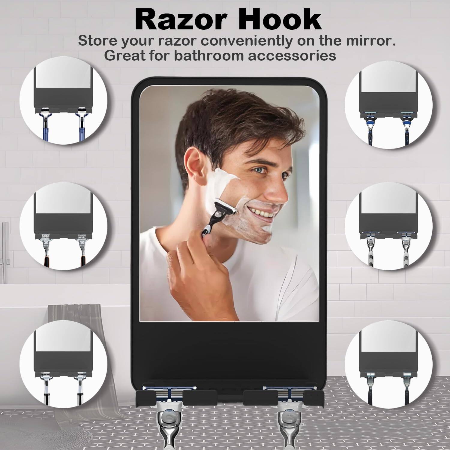 Razor Hook  
Store your razor conveniently on the mirror.  
Great for bathroom accessories