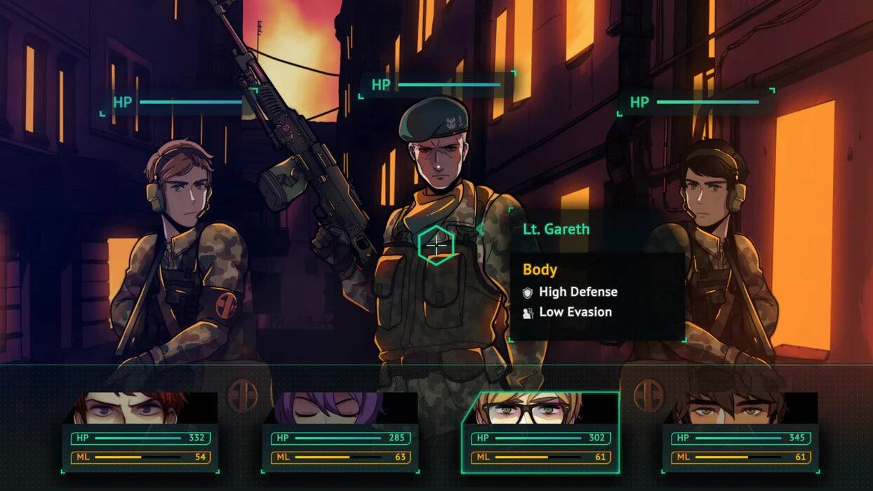 HP HP HP Lt. Gareth C Body High Defense Low Evasion C HP 332 HP 285 HP 302 HP 345 ML 54 ML 63 ML 61 ML 61