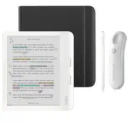 Kobo - Libra Colour (White) eReader with White Remote & White Stylus 2Gen Bundle - 2024 - Black Notebook SleepCover