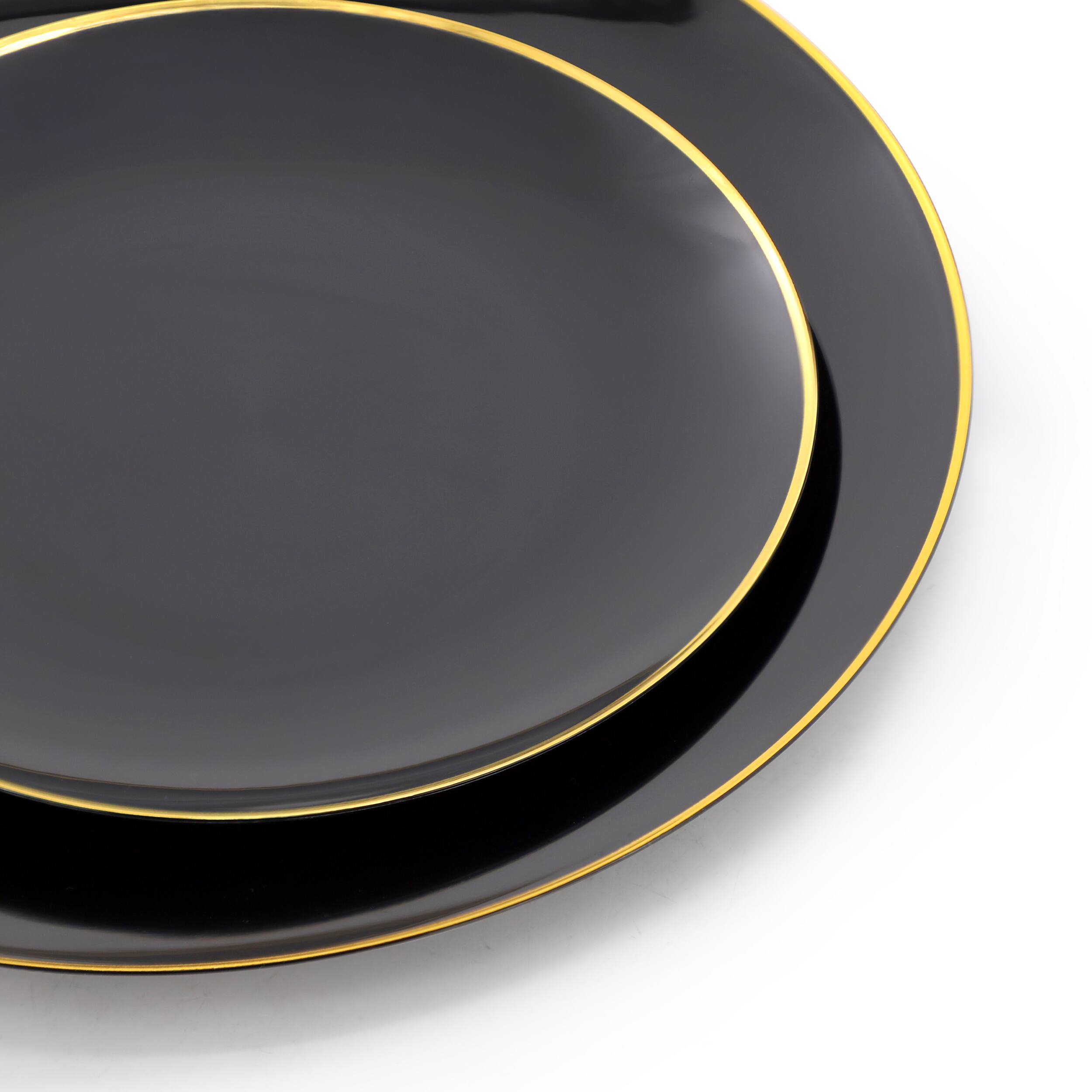 Alt View 5. Elama - Elama 150 Piece Disposable Plastic Dinnerware Party Set for 25 Guests in Black with Gold Trim - Black.