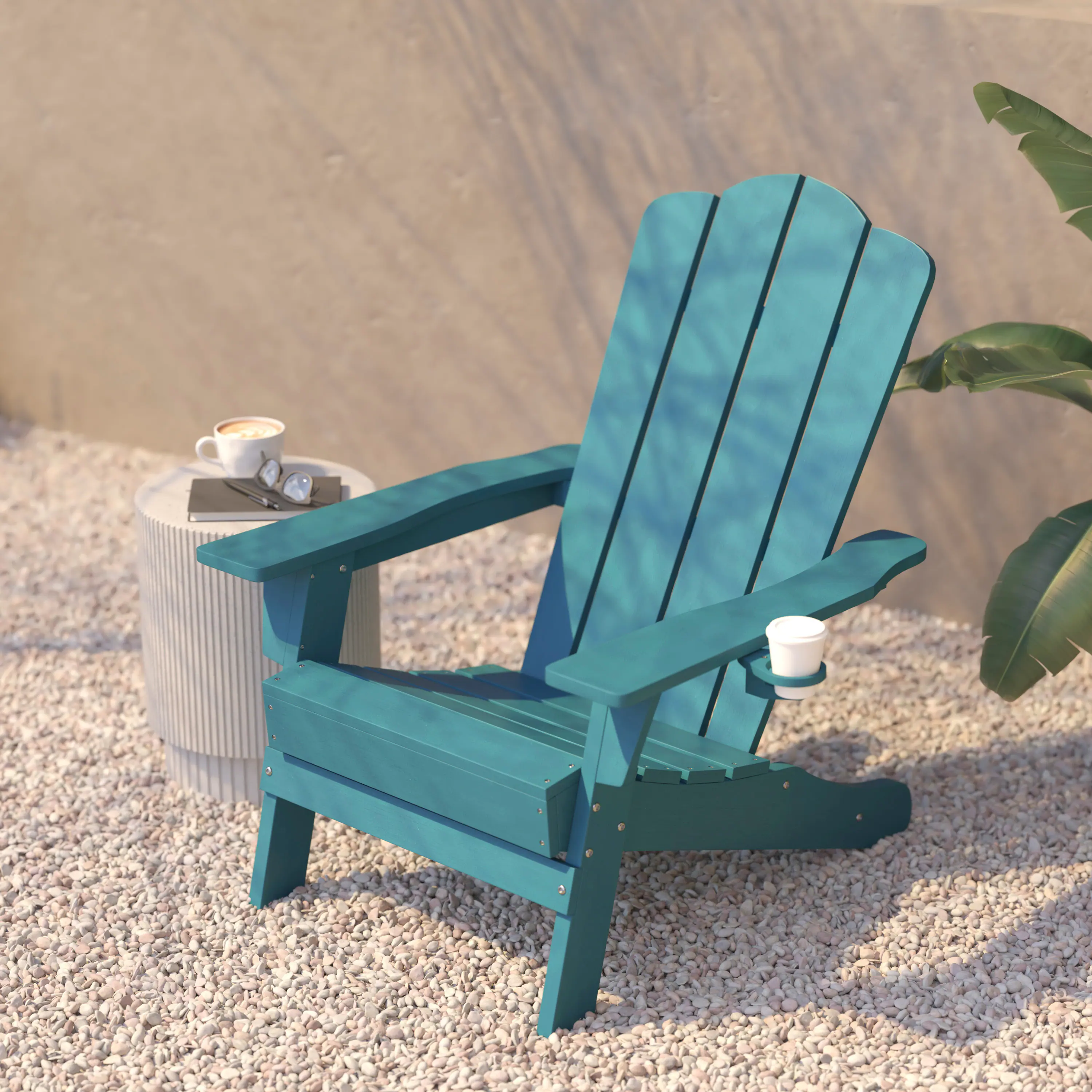 Alt View 3. Flash Furniture - Newport Adirondack Chair with Cup Holder, Weather Resistant HDPE Adirondack Chair in Blue - Blue.