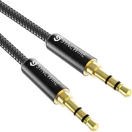 Syncwire - 3.5mm Nylon Braided Aux Cable (3.3ft/1m, Hi-Fi Sound), Audio Auxiliary Input Adapter Male to Male Cord - Black