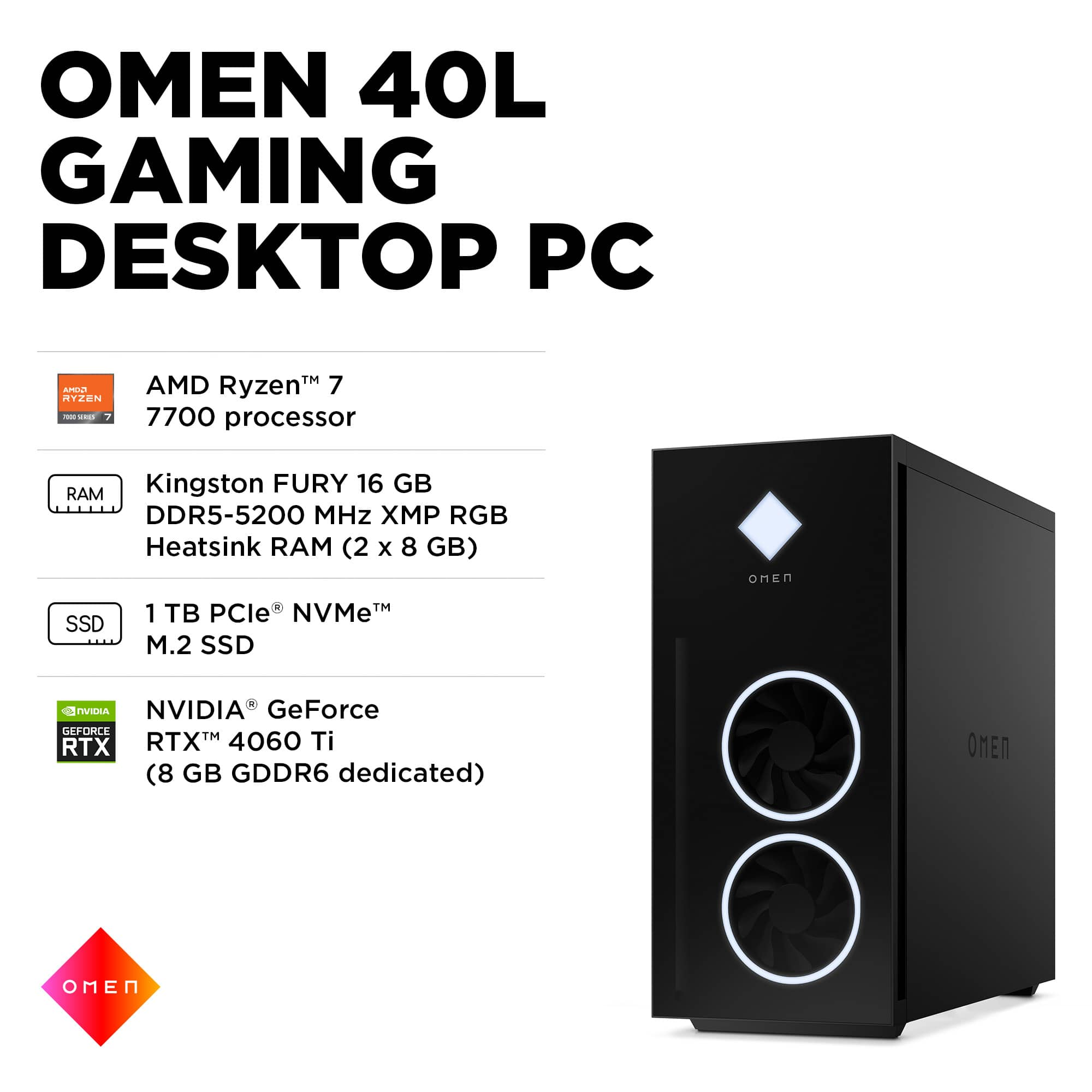 HP OMEN – 40L Gaming Desktop – AMD Ryzen 7 7700 – 16GB DDR5 Memory – NVIDIA GeForce RTX 4060 Ti – 1TB SSD – Black Sansujyuku sansujyuku.com