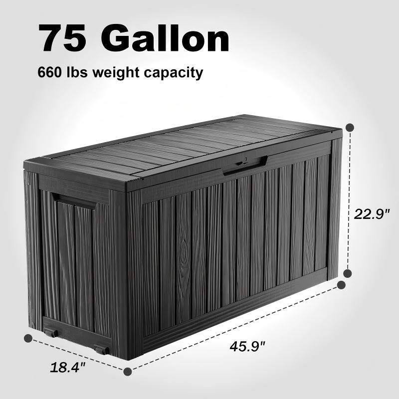 75 Gallon  
660 lbs weight capacity  

Dimensions:  
- Length: 45.9"  
- Width: 22.9"  
- Height: 18.4"