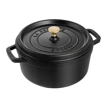 Staub Cast Iron 4 qt Round Cooking Cocotte Dutch Oven, Matte Black