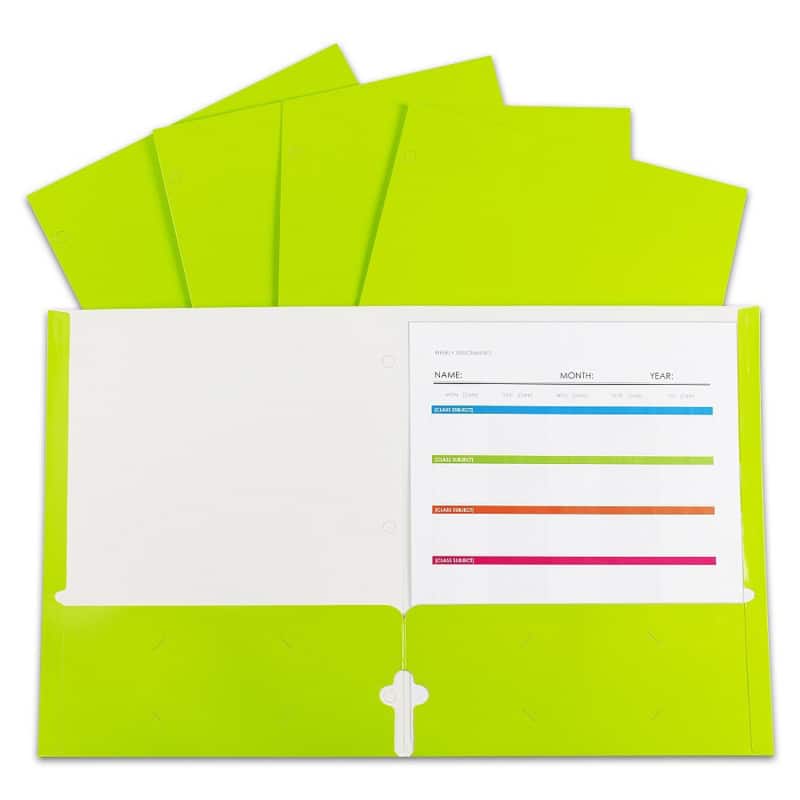 C-line - 2-Pocket Laminated Paper Portfolios with 3-Hole Punch, Lime Green, Box of 25