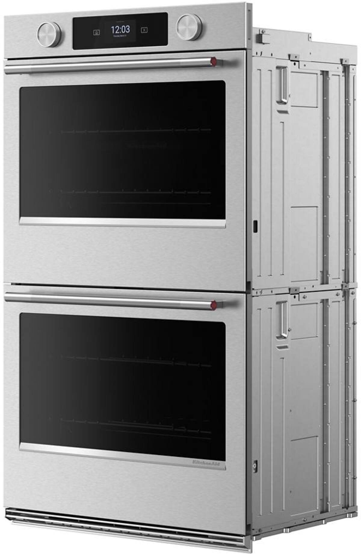 Left. KitchenAid - 30" Smart Built-In Electric Convection Double Wall Oven with Assisted Cook Cycles - PrintShield Stainless.