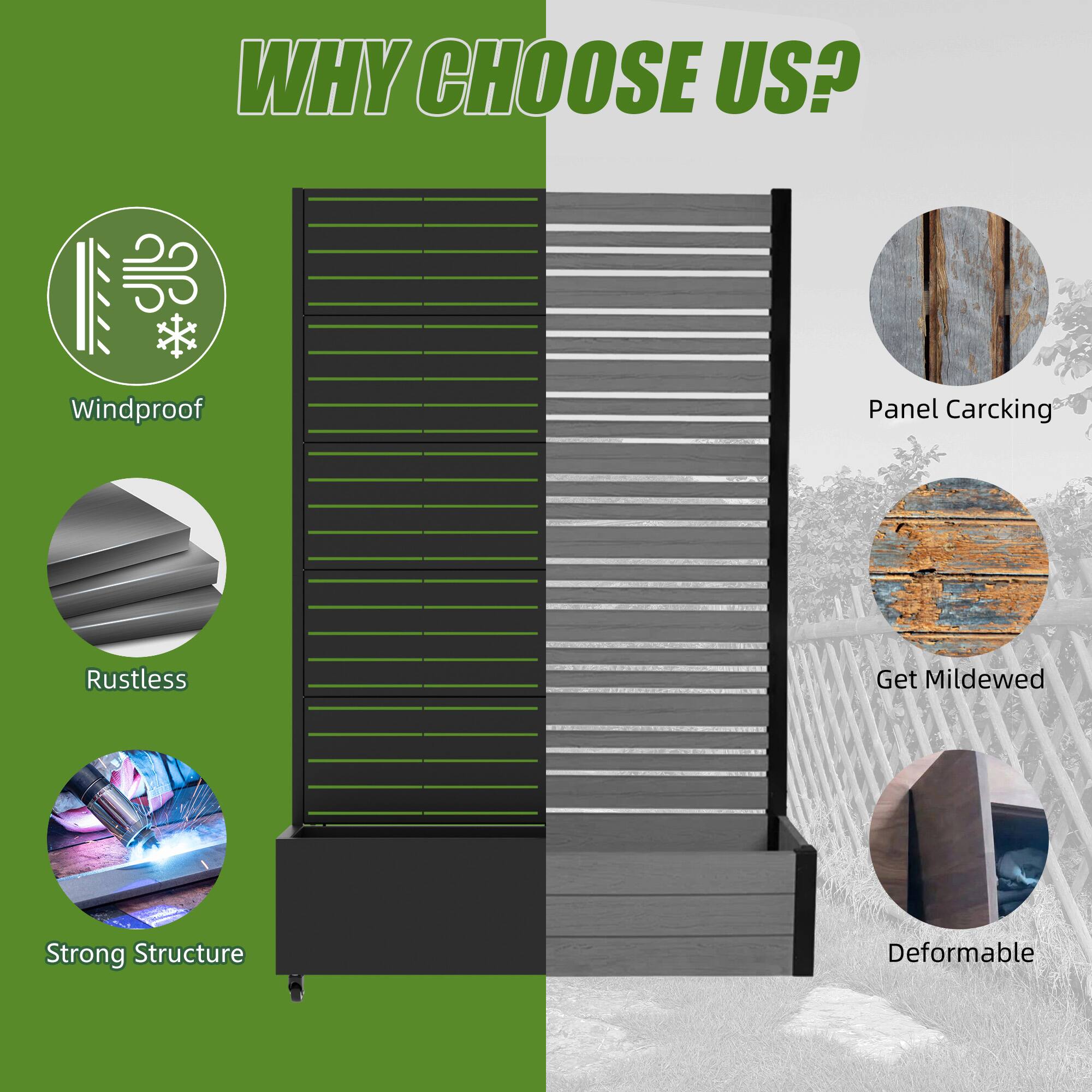 WHY CHOOSE US?

- Windproof
- Rustless
- Strong Structure
- Panel Carcking
- Get Mildewed
- Deformable