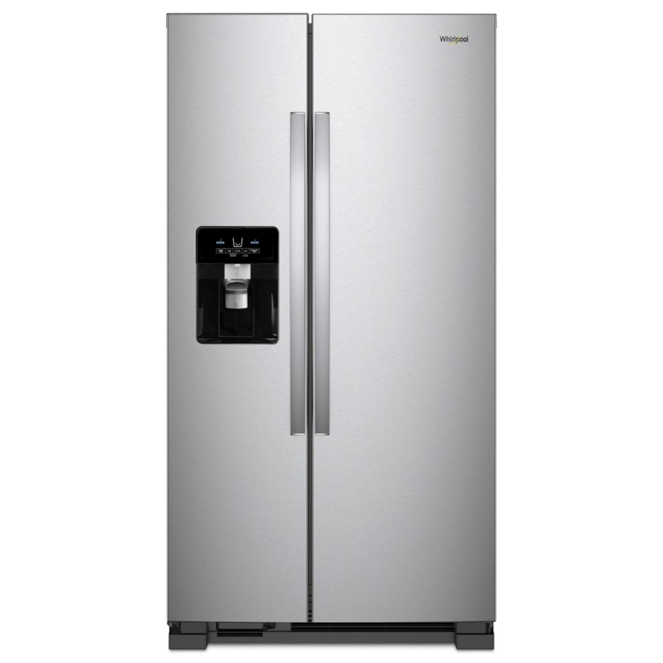 Front. Whirlpool - 36 in. Wide 25 cu. ft. Side-by-Side Refrigerator - Fingerprint-Resistant Stainless Finish.