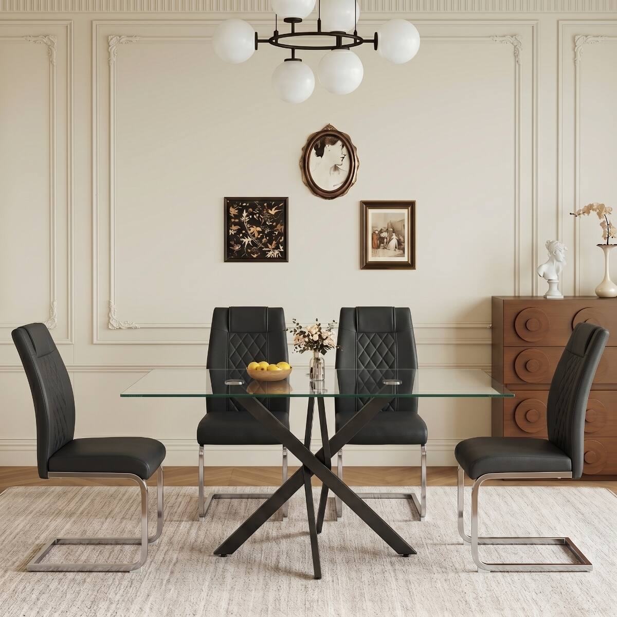 Alt View 10. Loheer - Loheer Rectangular Glass Dining Table with Black Metal Legs, 47.24 Inch Modern Table - Black.