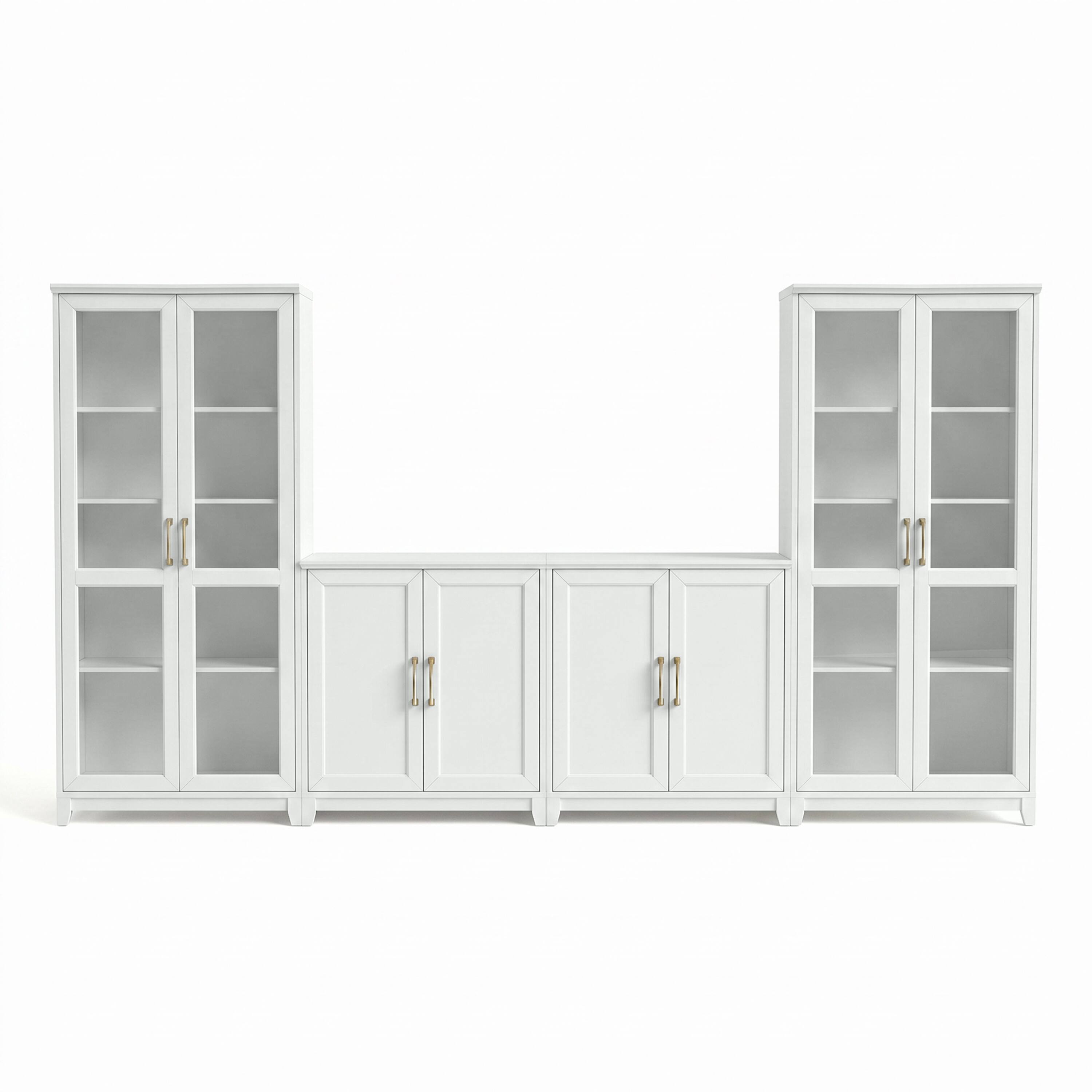 Alt View 1. Martha Stewart - Dual 2-Door Base Cabinets-2 Tall Media Cabinets-Premium Hardware - White Frame/Gold Hardware.
