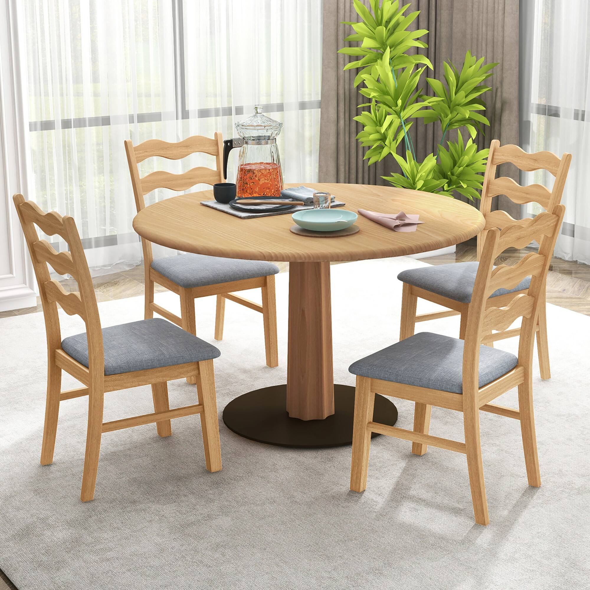 Alt View 1. Gymax - Gymax Dining Chair Set of 4 w/ Padded Seat Hollowed Wave Backrest Rubber Wood Frame - Natural, Grey.