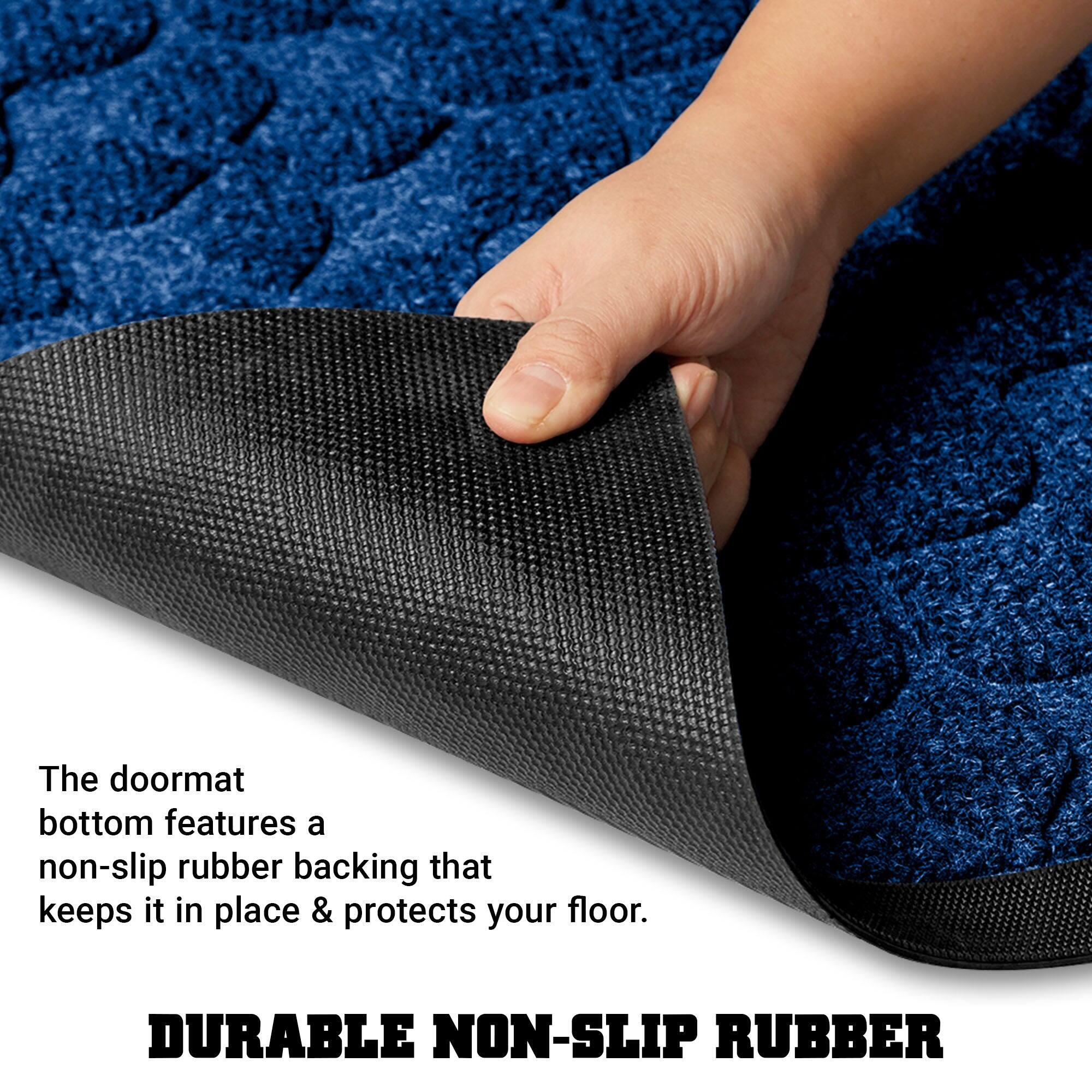 The doormat bottom features a non-slip rubber backing that keeps it in place & protects your floor. DURABLE NON-SLIP RUBBER