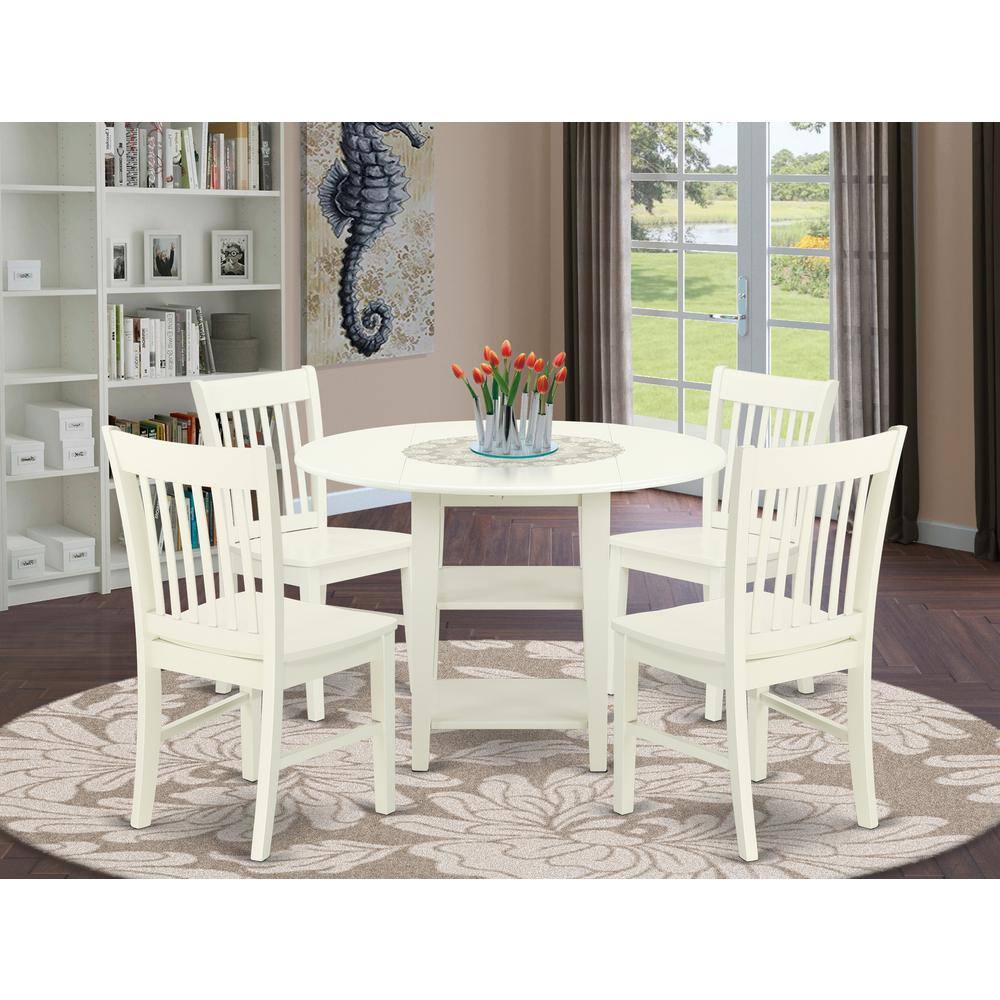 Left. East West Furniture - Dining Room Set Linen White - Brown.