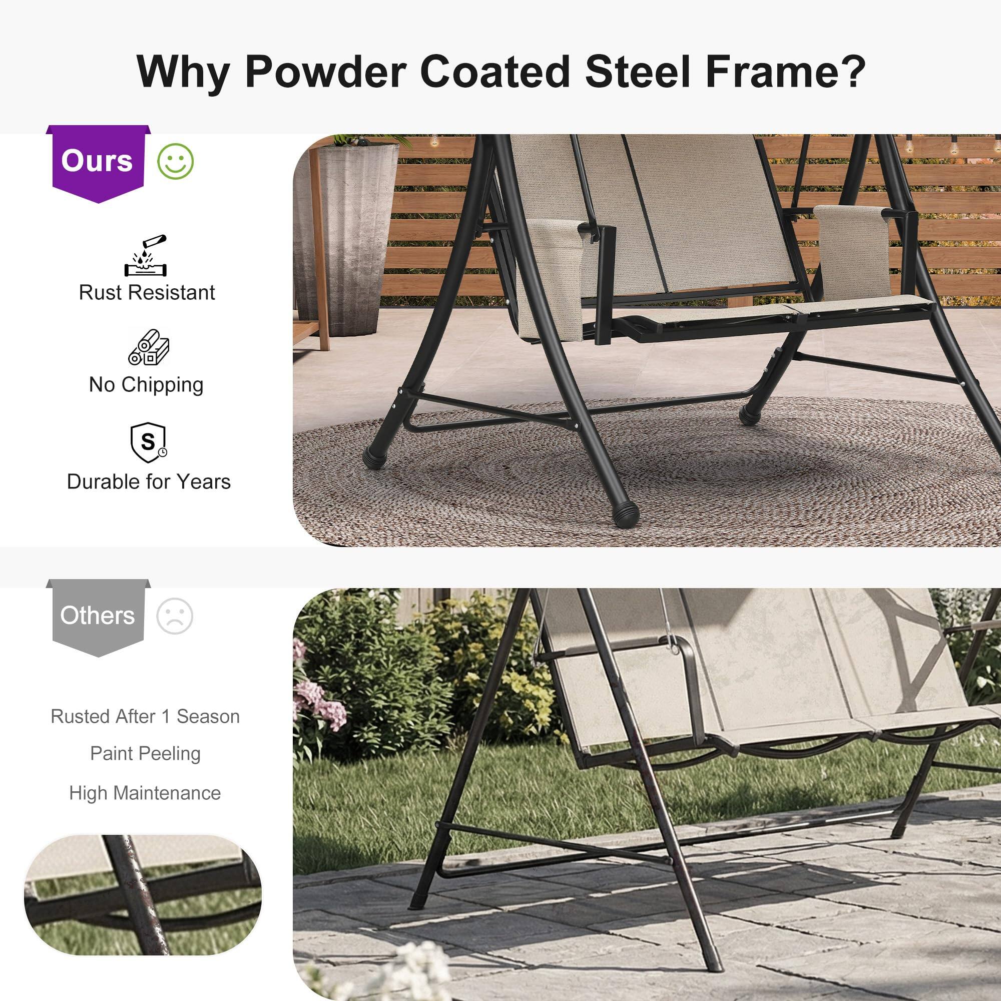 PURPLE LEAF 2/3 person Deluxe Outdoor Patio Porch Swing with Weather ...