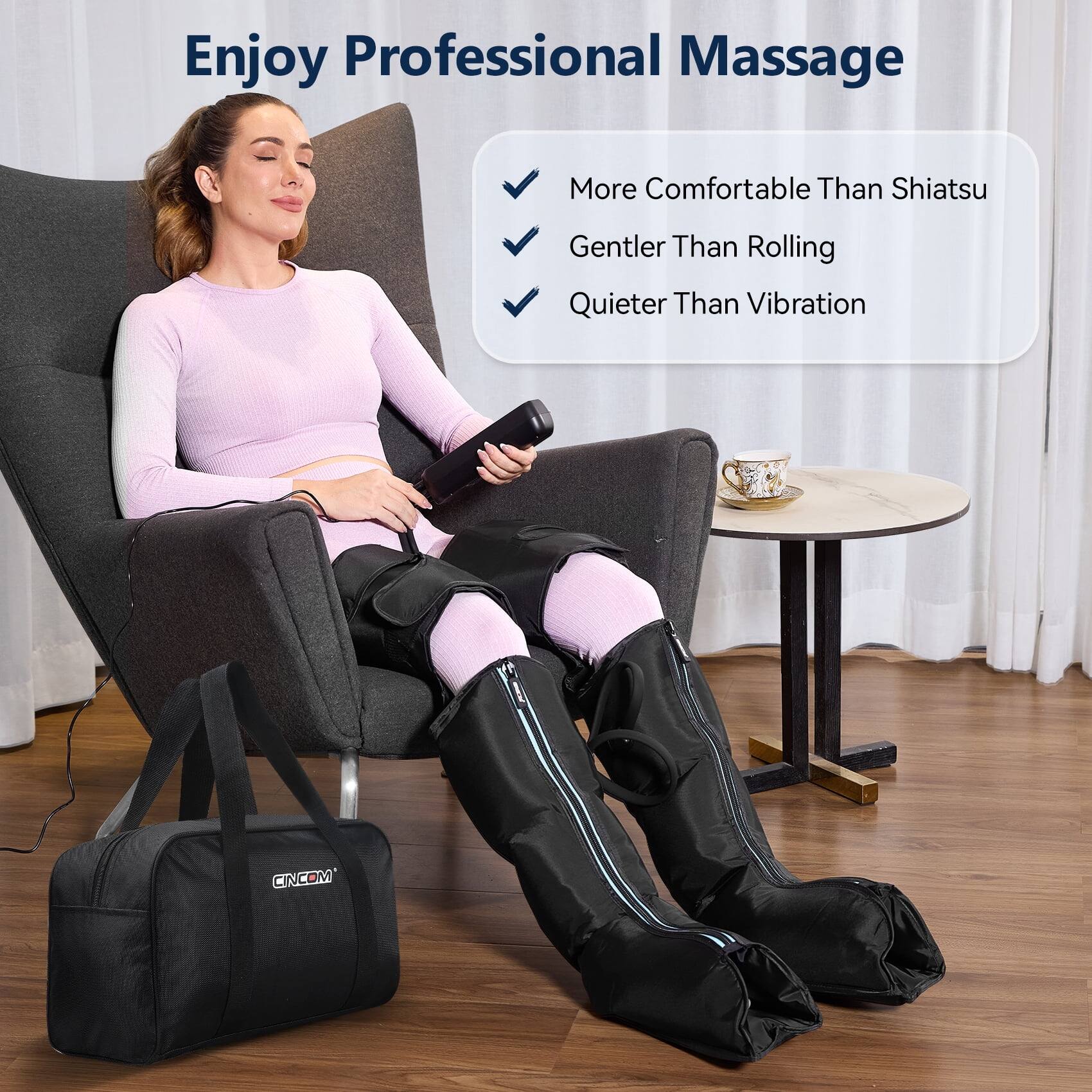 Enjoy Professional Massage

More Comfortable Than Shiatsu  
Gentler Than Rolling  
Quieter Than Vibration

CINCOM