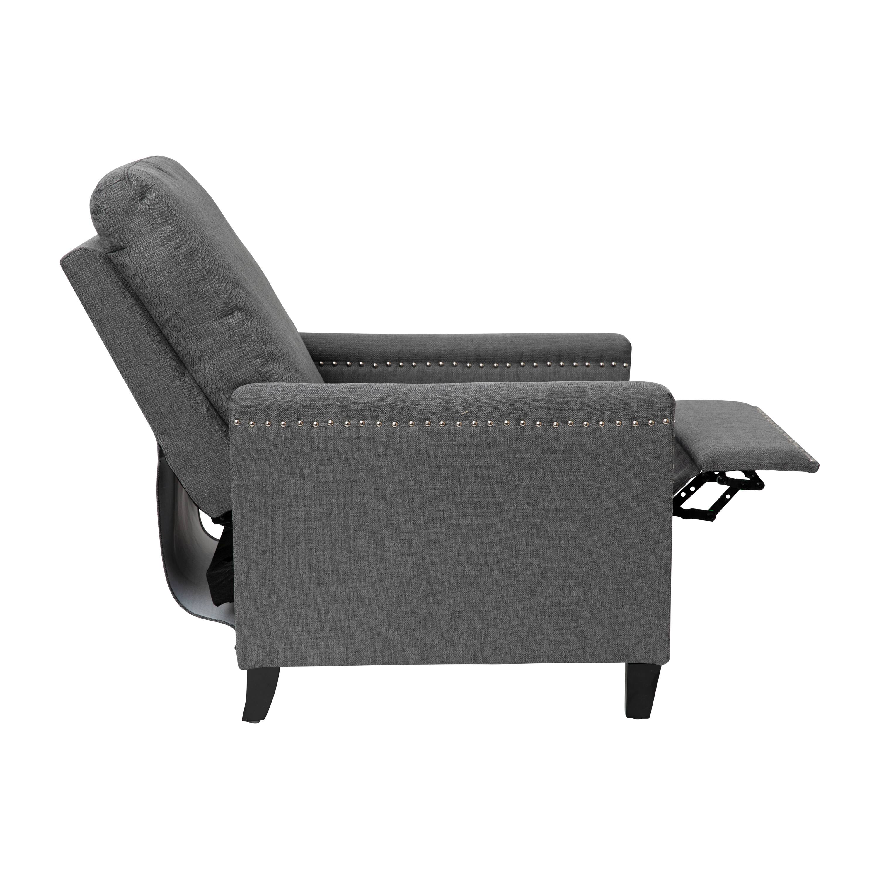 Alt View 10. Emma + Oliver - Eltz Fabric Upholstered Push Back Recliner with Nailhead Trim and Pop Out Footrest for Living Room, Den & Bedroom - Gray.
