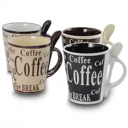 Gibson - Bareggio 8 Piece 13 Ounce Coffee Mug with Spoon Set, Service for 4 - Assorted