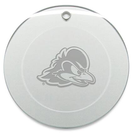 Front. Jardine - Delaware Fightin' Blue Hens 3'' Glass Round Ornament - Multicolor.