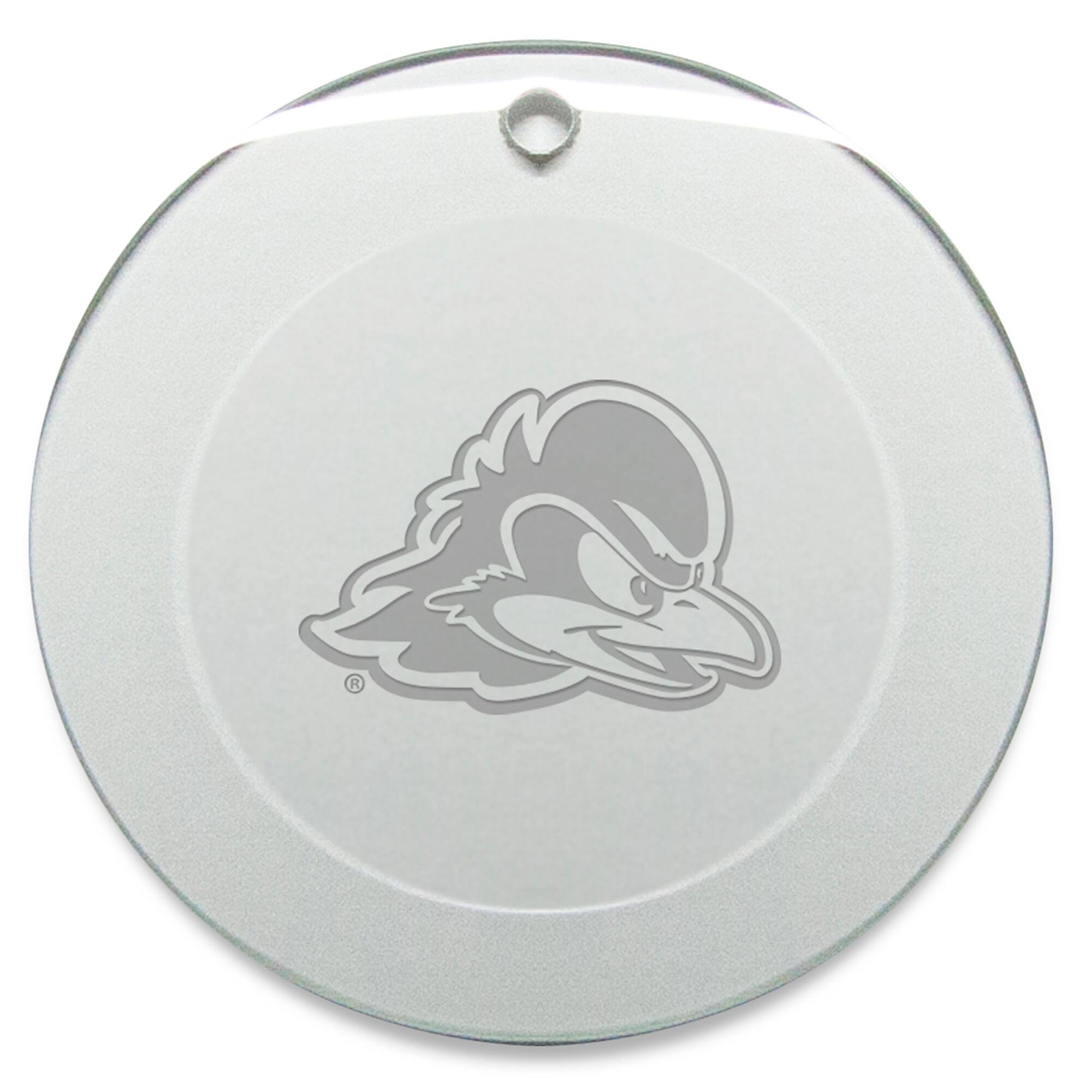 Front. Jardine - Delaware Fightin' Blue Hens 3'' Glass Round Ornament - Multicolor.