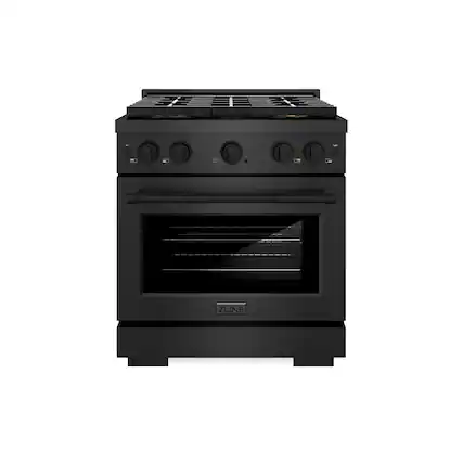 Front. ZLINE - 30 in. Wide 4 Burner ZLINE 4.2 cu. ft. Manual Clean Freestanding Gas Range with DuoPro Cooktop - Black Satin Stainless Steel.