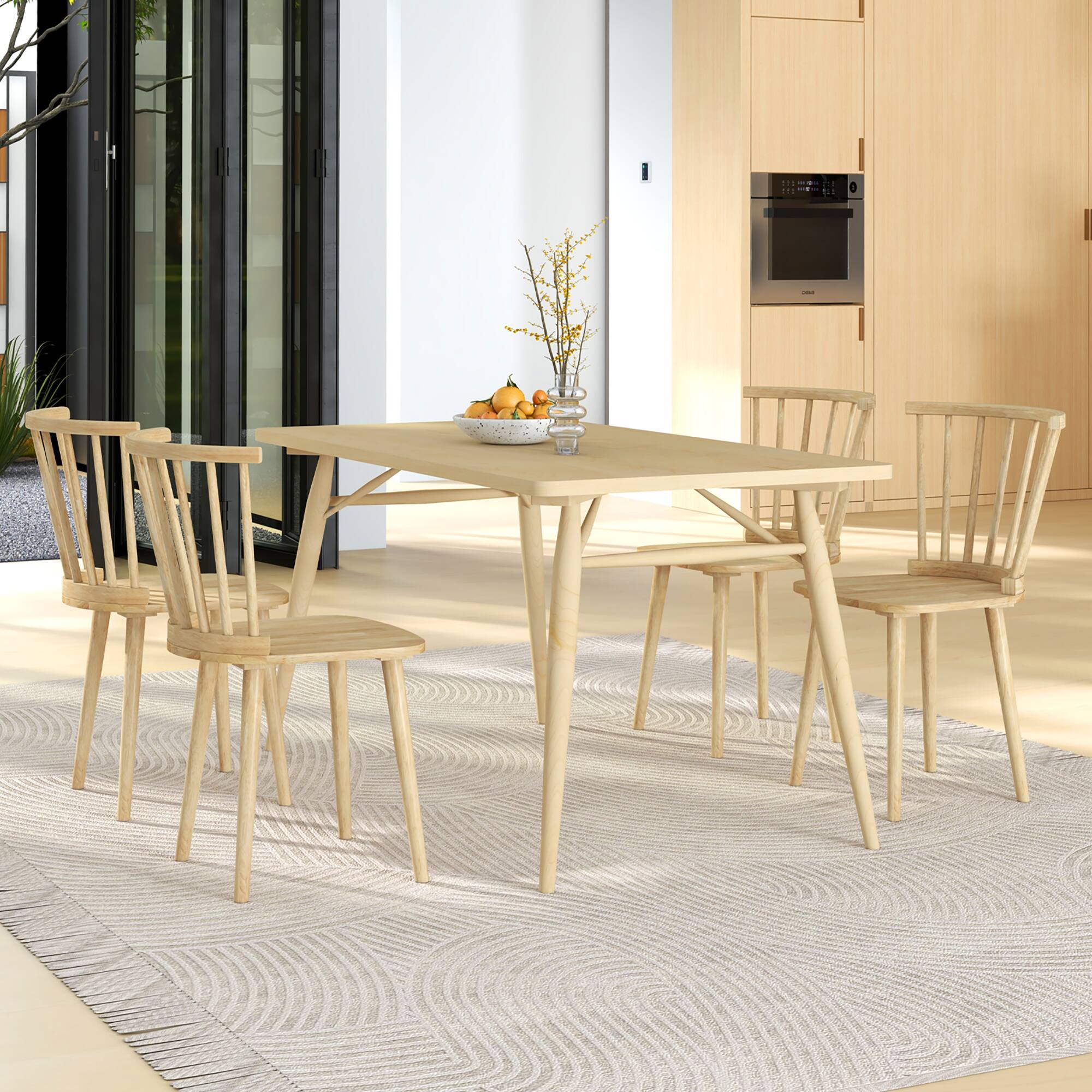 Alt View 3. Gymax - Gymax 4 PCS Dining Chair Windsor High Spindle Back Wood Kitchen Chairs w/ Rubber Wood Frame Natural - Natural.