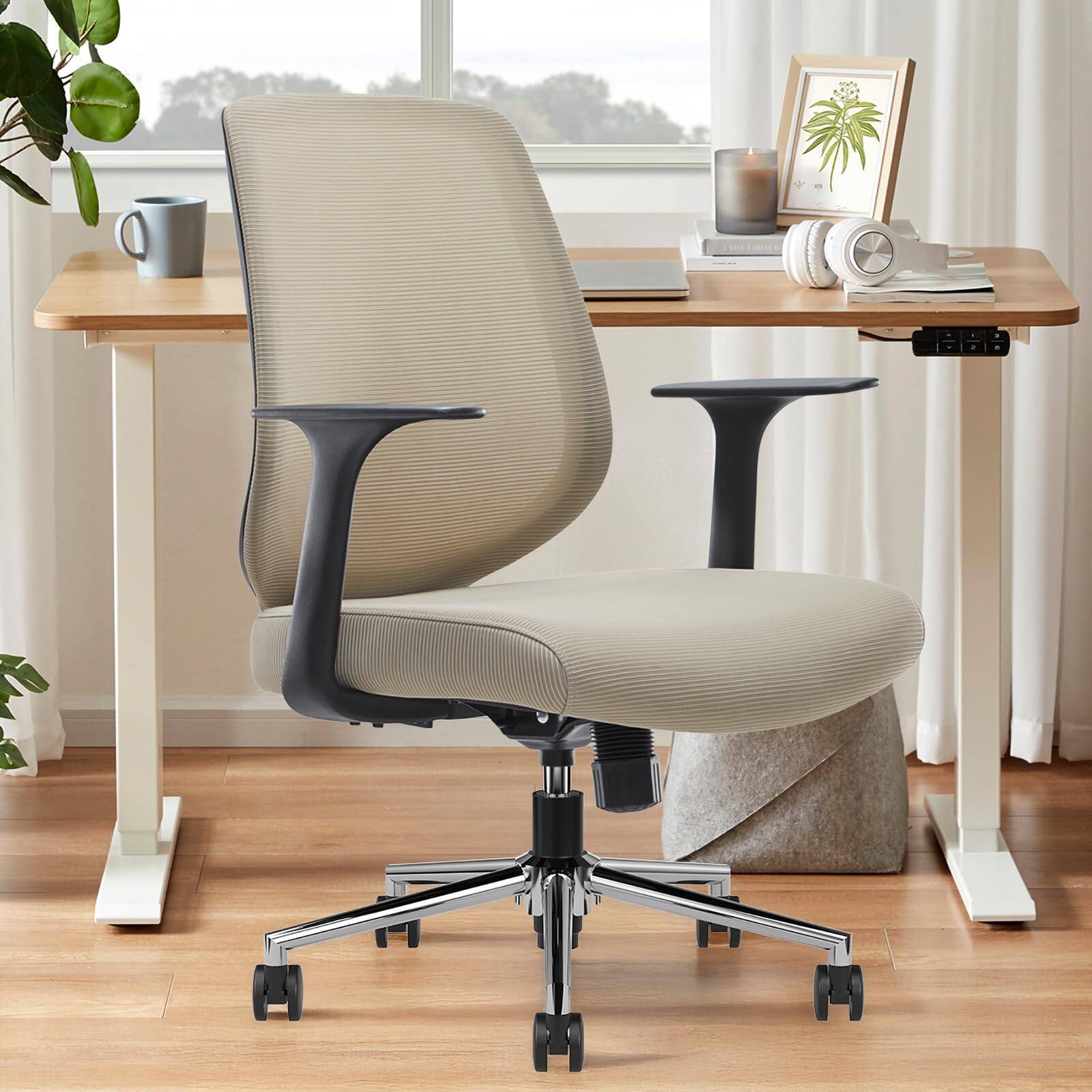Lirago - Ergonomic Arm Office Chair Adjustable Height and Armrests Breathable Mesh Computer Chair Home Study Desk Chair - Beige
