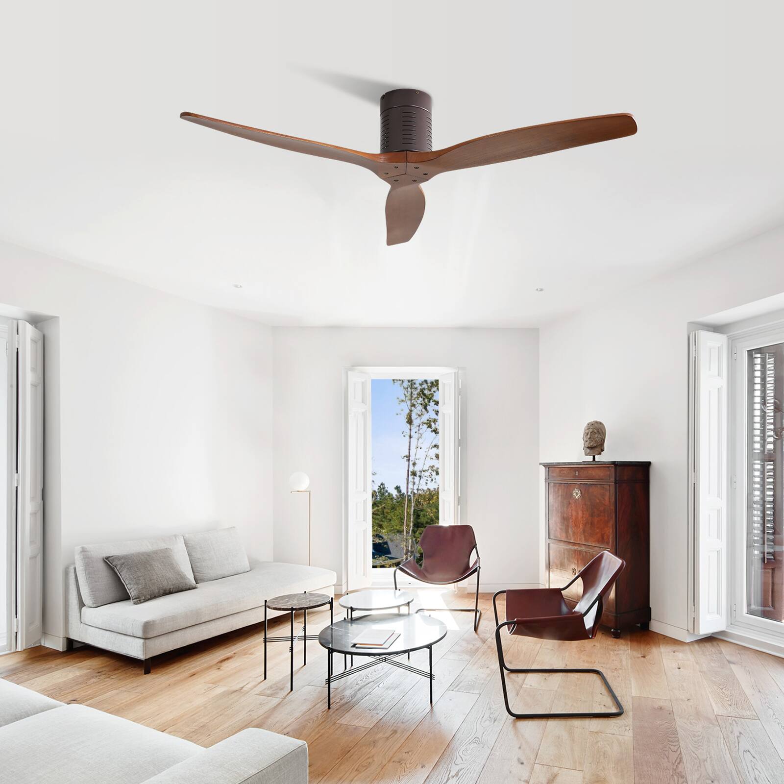 Alt View 5. Sofucor - Modern Solid Wood Low Profile Ceiling Fans No Light Quiet DC Motor 6 Speed & Timer & Reversible for Bedroom Living Room - 52'' - Flush Mount B.